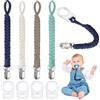 Aolso Catenella Portaciuccio, 4 Pezzi Catenella Ciuccio con 4 Pezzi Anello Adattatore Clip, Stile intrecciato Catena per Ciuccio in Cotone, per Regalo Nascita Battesimo Baby Compleanno Natale-marrone