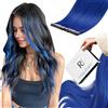RUNATURE Extension Capelli Veri Biadesivo 55cm 10 Pcs 25g Blu Extension Adesive Invisibile #Blue