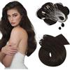 Moresoo Extension Microring Capelli Veri Castano Scuro Remy Lisci Extension Capelli con Anelli Castano 50 Ciocche #2 45 cm/18 Pollice 50g