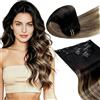 LaaVoo Extension Capelli Veri Clip, Nero Naturale a Marrone Cioccolato e Biondo Caramello Balayage, 60cm 135g 7pcs, Capelli Veri Umani, Setosi e Lucenti, per Tutti i Giorni, Colore 1B-4-27