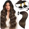 Moresoo Extension Capelli Veri Cheratina Balayage Castano Scuro a Marrone Medio con Castano Scuro Extension Cheratina Shatush 60 cm #2/6/2 50 Ciocche 50g