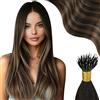 Moresoo Estensioni Capelli Umani a Micro Anelli Invisibili, Balayage Castano Scuro a Marrone Medio,Nano Ring Hair Extension 50 Ciocche 50 cm 50g #2/6/2
