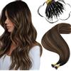 Moresoo Extension Nano Ring Anelli Veri Balayage Nano Ring Extension Castano Scuro a Marrone Medio con Castano Scuro #2/6/2 60 cm 50 Ciocche 50g