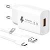 Lemsen Caricatore USB 18W con Cavo USB Type-C 2M, Quick Charge 3.0 Presa USB Alimentatore USB Caricabatterie USB Spina Caricatore Rapido per Samsung S23/S22/S21/S20/S10/S9,Xiaomi Redmi Note 9/8 Mi 9