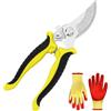 OFFCUP Forbici da Giardinaggio Forgiate, 2Pcs Cesoie a Mano, Forbici Cesoie da Potatura con Guanti da Giardinaggio, Cesoie Potatura, Forbici da Potatura in Acciaio Inossidabile per Rami Radici,Giallo