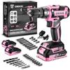 DEKOPRO Kit Trapano a Batteria: DEKOPRO 20V Trapano Avvitatore a Batteria con 2 Batterie e Caricabatterie, 40 Nm, 2 Velocità e LED, Ideale per Progetti Domestici, Fai da te, Rosa