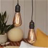 Hellum Lampada a sospensione con batteria e telecomando, set da 2 pezzi, lampadina dorata con batteria e timer, ST64, Ø 6,4 x 13,8 cm, lampada a sospensione per esterni con telecomando 151411