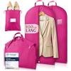 Bruce.® 2x Borsa Porta Abiti da Viaggio 100 x 60cm inkl 1x Sacchetto per Scarpe, Custodia Abiti con Cerniera Antitarme, Copriabiti da Armadio Antipolvere 120 GSM, Porta Abito da Viaggio - Fucsia