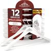 Eurocali 12 Grucce Appendiabiti a Spalla Larga in Legno Bianco per Abiti Vestiti Giacche Camicie - Gancio Girevole 360° e Barra Porta Pantaloni RealGruccia - Finitura Lucida e Profilo Smussato - 24x45cm