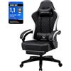 GTPLAYER: sedia da gaming, poltrona da gaming ergonomica, sedia da scrivania in Pelle finta, cuscino della seduta a molle, braccioli collegati e poggiapiedi, portata 150 kg, nera