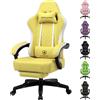 GTPLAYER Sedia da gaming GTPLAYER: poltrona da gaming ergonomica, sedia da scrivania in Pelle finta, cuscino della seduta a molle, braccioli collegati e poggiapiedi, portata 150 kg, GIALLO