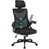 Yaheetech Sedia Ufficio Ergonomica con Braccioli Poggiatesta Regolabile Schienale Alto Funzione Dondolo Poltrona Scrivania Girevole in Rete Traspirante con Supporto Lombare Nera