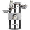 Yaheetech Tiragraffi Grande Albero per Gatti di Grossa Taglia con 2 Spazzole e Coperte Tronchi in Sisal da 11 cm di Spessore Ampie Piattaforme e Tana 56 x 56 x 160 cm Grigio Chiaro e Nero