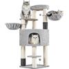 Yaheetech Tiragraffi Grande Albero per Gatti di Grossa Taglia con 2 Spazzole e Coperte Tronchi in Sisal da 11 cm di Spessore Ampie Piattaforme e Tana 56 x 56 x 160 cm Grigio Chiaro e Beige