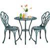 Yaheetech Set di Tavolo e Sedie da Giardino Set Mobili 2 Sedie 3 Pezzi Bistrò Veranda Balcone Motivo a Tulipano Lega di Alluminio Verde