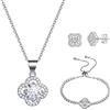 Emibele Parure di Gioglielli per Donna, Set di Bracciale Collana Orecchini, Bracciale Placcato Oro Bianco, Orecchini a Perno in Zirconia Cubica, Collana con Ciondolo, Regalo per Festa della Mamma