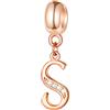 GLOWDAS Oro rosa Lettera S Charms, iniziali S Alphabet Beads -Autentico 925 Sterling Silver Letra Dangle CZ Birthstone Collana Pendente, fit Pandora Style Bracciali, regali per il figlio/sorella/capo