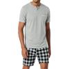 Bresdk Pigiama Uomo Estivo in Cotone 2 Pezzi Pigiami a Maniche Corte con Maglia a Scollo a V e Pantaloncini a Quadri con Tasca Leggero S-3XL Grigio M