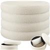 tectake® Pouf Contenitore, Ø 67 x 42 cm, Sgabello Imbottito in tessuto Bouclé, Pouf Stile Scandinavo per Camera da Letto, Salotto, Soggiorno, Coperchio Rimovibile, Max 150 kg - Bouclé Crema/Bianco