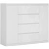 3E 3xE living.com Cassettiera, Colore: bianco/bianco lucido, Dimensioni: L: 120 cm, P 39 cm, H: 101 cm. con due porte e quattro cassetti