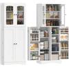 HOMCOM Credenza Cucina 162cm, Ante Acrilico Soft-Close, 10 Ripiani, Bianco | Mobile Dispensa, 8 Scomparti Portaspezie sulla Porta, Ripiani Regolabili, Mobile Cucina per Sala da Pranzo Soggiorno