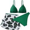 Aolso Set Bikini da Bambina 3 Pezzi, Bikini Top, Pantaloni a Triangolo con Coprire Gonna da Spiaggia, Stampa Foglia, Abbigliamento Mare e Piscina per Bambine 9-13 Anni-Blu-160