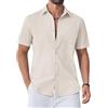 COOFANDY Camicia Uomo a Maniche Corte Cotone Camicia d'Estate a Bottone Camicie per Uomini Taglio Regolare Camicia da Spiaggia Uomo Beige XL