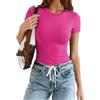 Avidlove Body da donna a maniche corte, snellente, elegante, scollo rotondo, top estivo, maglietta slim fit, basic outfit alla moda, Colore: rosa., XXL