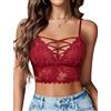 Avidlove Top da Donna Sexy Maglietta Intima Top in Pizzo Camisole Estiva Crop Top da Donna Spalline Sottili Festival Rosso Vino L