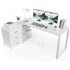 TRIUMPHKEY Scrivania Angolo per Computer 140x105x75cm, Forma di L Con 3 Cassetti, 2 Porte USB e 2 Prese di Corrente, per Casa Ufficio, Bianco