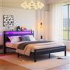 HOJINLINERO Letto 160 x 200 cm con rete a doghe, funzione di ricarica USB e illuminazione a LED, moderno con spazio di archiviazione e testiera in legno nero