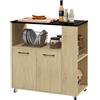 HOMCOM Carrello Cucina con Ripiano Aperto, Armadietto a 2 Ante e Scaffale Laterale a 2 Livelli, Carrello Multiuso con Ripiano Regolabile in Legno, 75x40x80.5 cm, Color Rovere e Nero