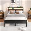 BORPHOM Telaio del letto con stazione di ricarica,illuminazione a LED,letto matrimoniale per ospiti,letto matrimoniale in metallo,140 x 190 cm,struttura in metallo,letto per ragazzi con rete a