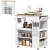 HOMCOM Carrello da Cucina con Ruote, Ripiani Regolabili e Portacoltelli, Isola con Piano di Lavoro in Legno di Caucciù, Portasciugamani, per Soggiorno, 86.5x47x88 cm, Bianco