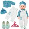 Aolso Vestiti per Bambole per New Born Baby Doll, Abito per Bambolotti 35-45CM, Tuta da Bambola Stampa con Cappello, con 1 paio di Scarpe e 1 Gruccia, Bianco e Verde (Bambola non Inclusa)