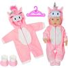 Aolso Vestiti per Bambole per New Born Baby Doll, Abiti per Bambolotti 35-45CM 18" , Pagliaccetti Stampa con Cappello, con 1 paio di Calzini e 1 Gruccia, Unicorno Rosa(Bambola non Inclusa)