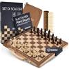 FALKENWERK Scacchiera magnetica in legno [38x38 cm], scacchiera realizzata a mano in vero legno, tagliere di alta qualità, tavola pieghevole con maniglia per il trasporto, regalo