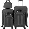 LEADZM Set di Valigie Rigide 5 Pezzi con Beauty Case, Set Valigie con Rinforzi Angolari, Luggage Suitcase Grande 23 kg in ABS (Nero)