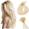 TESS Extension con Cheratina Capelli Veri 25 Ciocche 20g #60 Biondo Platino, 100% Human Hair Naturali Bonding Extensions 35cm
