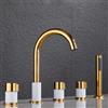 XJTNLB Rubinetto Vasca da Bagno con Doccetta 2 Maniglia Miscelatore Doccia Rubinetti Bordo Vasca, Rubinetteria Bagno Oro+Bianco
