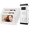 HFeng 7 '' LCD Color Wired Videocitofono Kit 700TVL IR COMS Visione notturna Telecamera esterna Campanello per multi 3 appartamenti/famiglia/casa Monitor bianchi 100 metri
