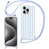 Foonary Striped Cover con Cordino per iPhone 15 Pro Max, Custodia con Laccio Tracolla Collana Aesthetic Righe Estivi Disegni Silicone Necklace Regolabile Corda Case per iPhone 15Pro Max 6,7, Blu