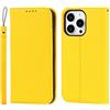 Cavor Cover Compatibile con iPhone 14 PRO Max con Cordino,Flip Vera Pelle Portafoglio Custodia in Pelle,[4 Porta Carte][Magnetico],Custodia Libro Cover Compatibile con iPhone 14 PRO Max - Giallo