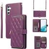 Generic Custodia a portafoglio per Samsung Galaxy A56 5G, in pelle con cerniera, con porta carte, fibbia magnetica, antiurto, con cordino da polso e catena in pelle, da donna (viola scuro)