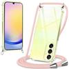 Xylota Cover con Cordino per Samsung Galaxy A25,Trasparente Custodia con Laccio Tracolla Regolabile Corda Collana Catena,Ultra Sottile Silicone TPU + PC Antiurto AntiGraffio Protettiva Case, Oro Rosa