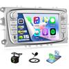 Zomolither 4+64GB Android 13 Autoradio con CarPlay & Android Auto per Ford Focus II Mondeo S-Max C-Max Galaxy II MK2 Kuga, 7'' HD Touchscreen Bluetooth 5.0 GPS WiFi EQ FM/RDS SWC AHD Telecamera+MIC