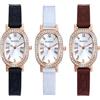 JewelryWe Orologio da donna piccolo ovale con brillantini, analogico, al quarzo, da donna, motivo coccodrillo, cinturino in silicone, con numeri romani e cassa ovale in oro rosa, Set da 3 pezzi