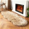 linmopm Tappeto super morbido in finta pelliccia di pecora, per camera da letto, pavimento, divano, soggiorno, runner ad alta densità, tappeto in peluche per divano, comodino (beige, 0,6 x 1,8 m)