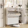 DIYHOM Scarpiera con 2 ante e 2 ante, colore bianco, scarpiera sottile, anti-ribaltamento, per ingresso, corridoio, 110 x 24 x 114,5 cm