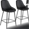 tectake® Sgabello da bar con schienale, set da 2 sgabelli alti in velluto con poggiapiedi, seduta regolabile in altezza con gambe in acciaio, protezione pavimento, per bar e penisola cucina - Nero